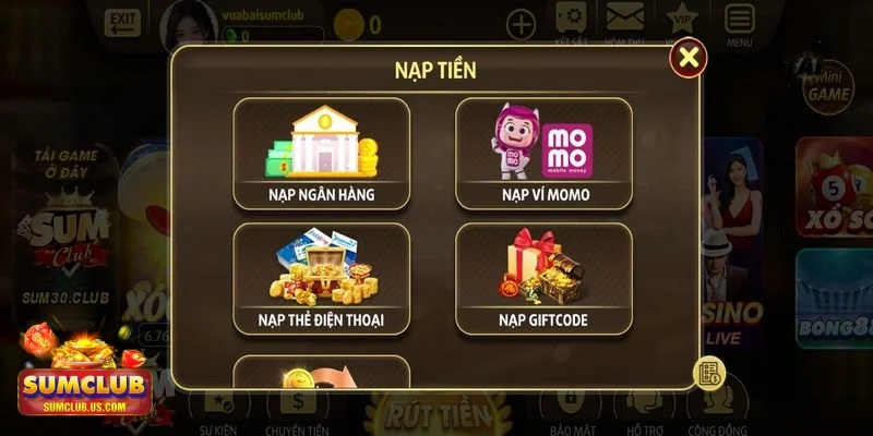 nạp tiền SUMCLUB Ví điện tử và thanh toán trực tuyến nạp tiền cực nhanh